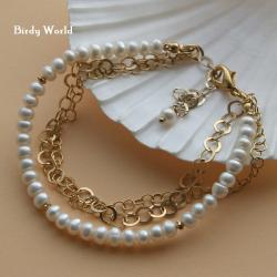 urocza bransoletka,perły,srebro pozłacane - Bransoletki - Biżuteria