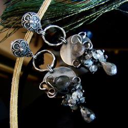 srebro,labradoryt,szare,wire-wrapping,sztyfty - Kolczyki - Biżuteria