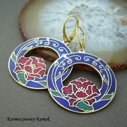 cloisonne,srebro pozłacane - Kolczyki - Biżuteria