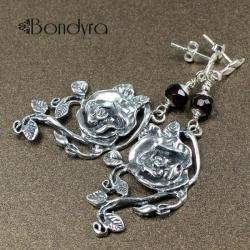 kolczyki,srebro,róże romantyczne - Kolczyki - Biżuteria