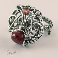 pierścionek,rubin,bordowy,czerwony,angel - Pierścionki - Biżuteria