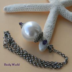 romantyczny wisior,perła,srebro Bali,Swarovski - Wisiory - Biżuteria