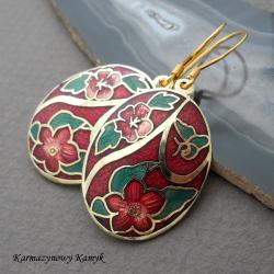 cloisonne,srebro pozłacane,kwiaty - Kolczyki - Biżuteria