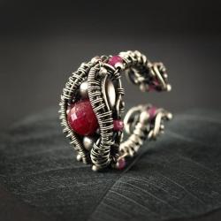 rubin,malinowy,ekskluzywny,wire-wrapping - Pierścionki - Biżuteria