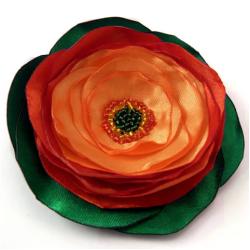 broszka,kwiat,nasturcja,pomarańczowa,zielona - Broszki - Biżuteria