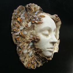 kobieta,twarz,maska,ceramika,drzewo - Ceramika i szkło - Wyposażenie wnętrz