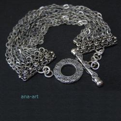 efektowna,szeroka srebrna bransoleta,łańcuszki - Bransoletki - Biżuteria
