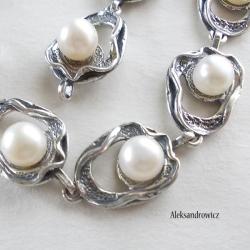 srebro oksydowane,perła - Bransoletki - Biżuteria