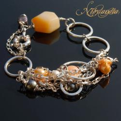 bransoletka łańcuszki,perły,jadeit - Bransoletki - Biżuteria