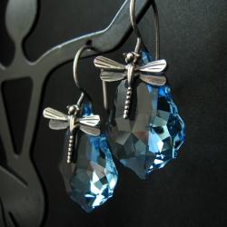 Swarovski baroque aquamarine ważki stare srebro - Kolczyki - Biżuteria