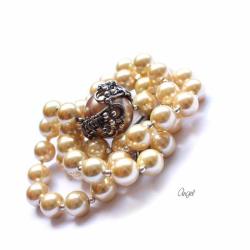 perły seashell,waniliowy,bransoleta,naszyjnik, - Naszyjniki - Biżuteria
