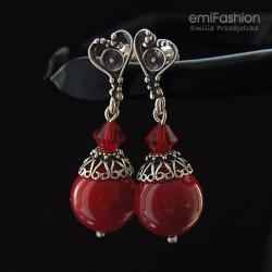 czerwone orientalne kolczyki,z koralem - Kolczyki - Biżuteria