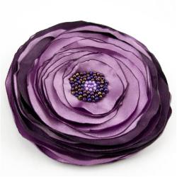 broszka,satyna,kwiat,fioletowa - Broszki - Biżuteria