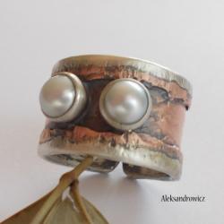 srebro oksydowane,miedż,perły - Pierścionki - Biżuteria
