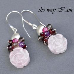 kolczyki romantyczne,z kwarcem,różowe,w różu - Kolczyki - Biżuteria