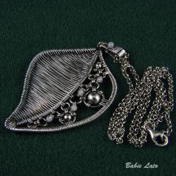 srebrny liść,wire-wrapping - Naszyjniki - Biżuteria