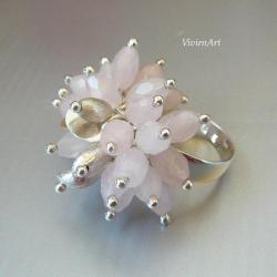 pierścionek z różowym kwarcem - Pierścionki - Biżuteria