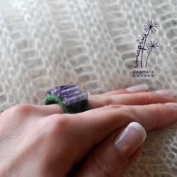 nowoczesny filcowy pierścień,z filcu,fluoryt - Pierścionki - Biżuteria