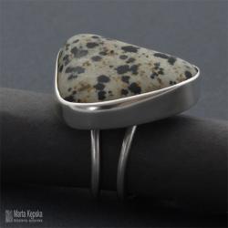 srebrny pierścionek z jaspisem dalamtyńczykiem - Pierścionki - Biżuteria