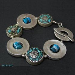srebrna etniczna bransoleta,ekskluzywna,turkus - Bransoletki - Biżuteria