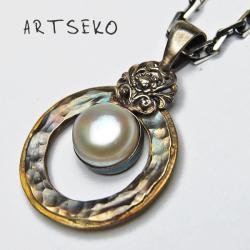 perła słodkowodna,srebro,mosiądz - Wisiory - Biżuteria