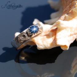 srebrny pierścionek z szafirem gwiaździstym - Pierścionki - Biżuteria