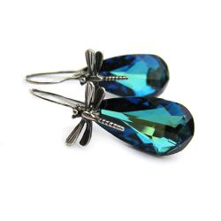 kolczyki Swarovski bermuda blue srebro ważki - Kolczyki - Biżuteria