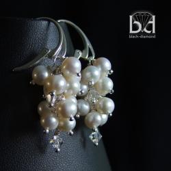 perły,gronka,swarovski i perły - Kolczyki - Biżuteria