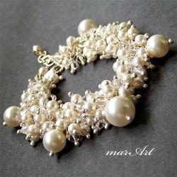 biała,perły,bogata,ślub - Bransoletki - Biżuteria