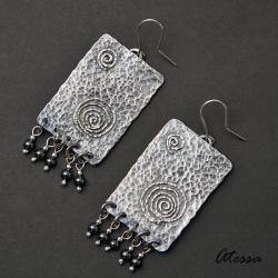 Orientalne kolczyki srebrne z hematytem czarne - Kolczyki - Biżuteria