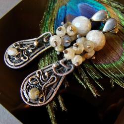 labradoryt,srebro,wire-wraping - Kolczyki - Biżuteria