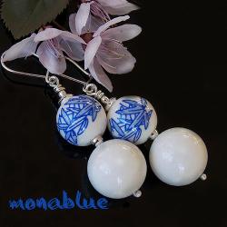 porcelanowe,białe,kremowe,niebieskie,roślinne - Kolczyki - Biżuteria
