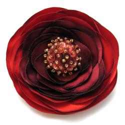 broszka,satyna,kwiat,jeżyk,czerwień,kwiat,romantyc - Broszki - Biżuteria