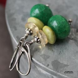 Srebrne kolczyki z zielonym agatem,cytrynem - Kolczyki - Biżuteria