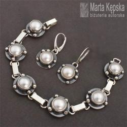 srebrny komplet z perłami - Komplety - Biżuteria