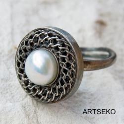 srebro,perła,pierścionek - Pierścionki - Biżuteria