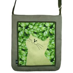 torba,a4,kot,zielony,liście,zamsz,pojemna - Na ramię - Torebki