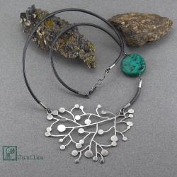 srebro,turkus,drzewo,liscie,gałęzie,lato - Naszyjniki - Biżuteria