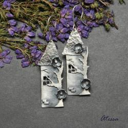 Bajkowe kolczyki ze srebra z motywem zamku - Kolczyki - Biżuteria