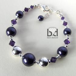 fioletowa bransoleta z perłami swarovski - Bransoletki - Biżuteria