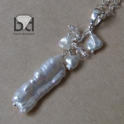 keishi,Swarovski,perły naturalne - wisiorek - Wisiory - Biżuteria