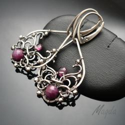 misterne,wire-wrapping,koronka,rubin,kolczyki - Kolczyki - Biżuteria