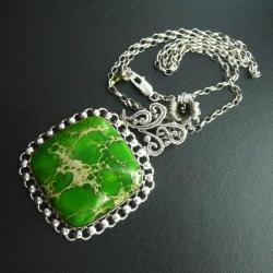 srebrny naszyjnik z howlitem zielonym - Naszyjniki - Biżuteria