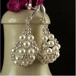 perłowe,ślubne,plecione,kolczyki,swarovski,białe - Kolczyki - Biżuteria
