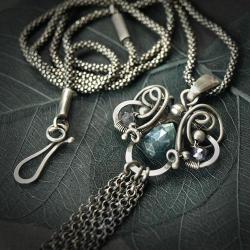 szafir,srebro,niebieski,wisior,wire-wrapping - Naszyjniki - Biżuteria