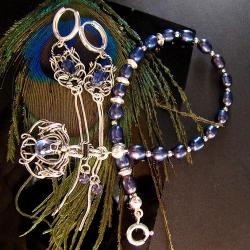 srebro,perły,kobiece,wire-wrapping,eleganckie, - Komplety - Biżuteria