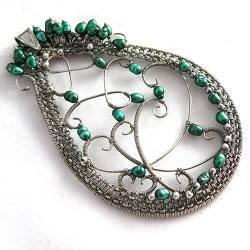 wire-wrapping,srebro,perły,zielony - Wisiory - Biżuteria