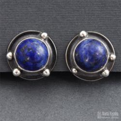srebrne,oksydowane klipsy z lapis lazuli - Klipsy - Biżuteria