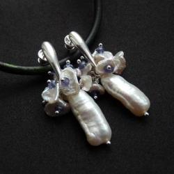 Perłowe kolczyki z iolitem - Kolczyki - Biżuteria