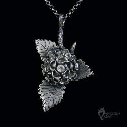 srebrny wisior,hortensja,kwiat,kwiaty - Wisiory - Biżuteria
